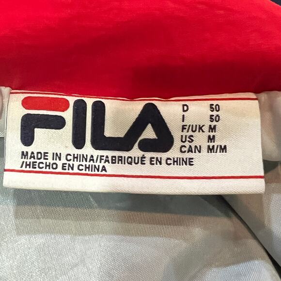 VTG Fila Track Jacket Navy White Red Full Zip Mock Neck Nylon Logo Retro Mens M - Picture 10 of 14